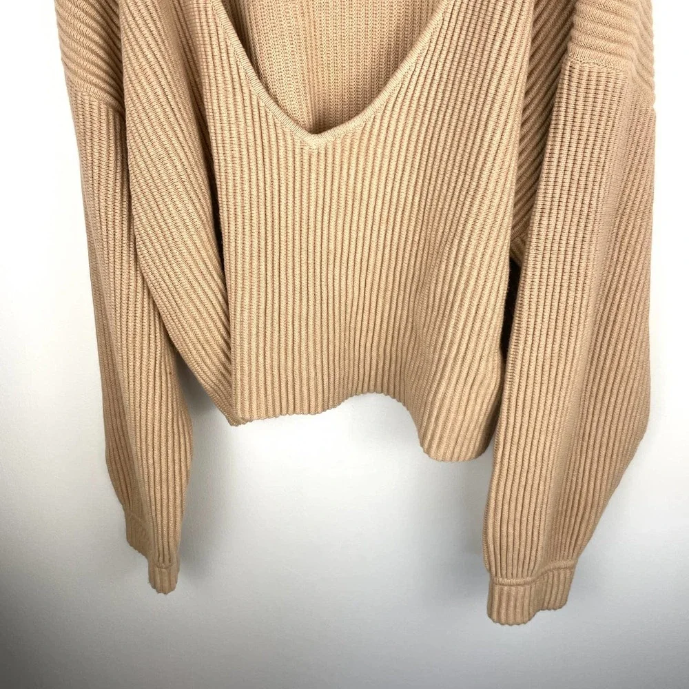 Lunya Cozy Cotton Silk Reversible Ribbed Pullover Sweater In Tranquil Tan XL New - Picture 7 of 16